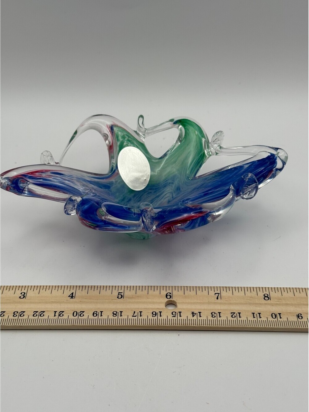 Crystal Clear Italy Murano Style Art Glass Console Bowl Sticker Label 8.5"